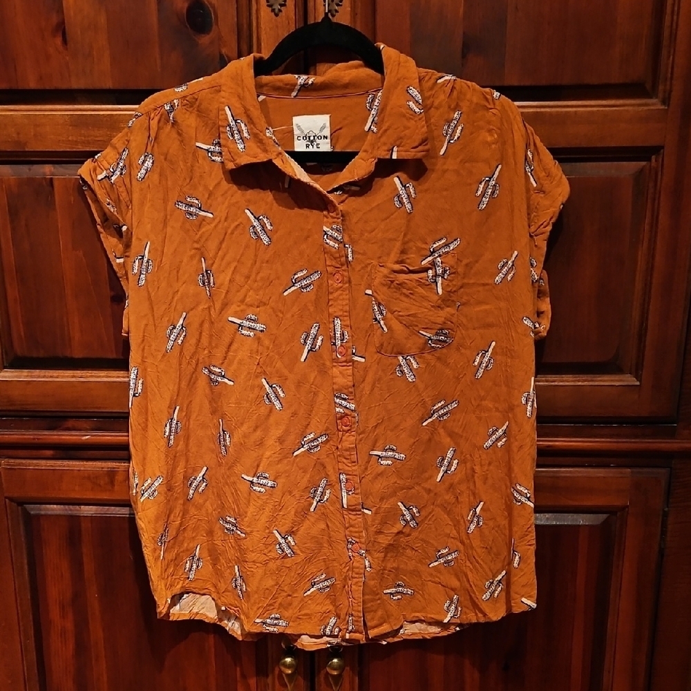 Orange Button-Up Blouse